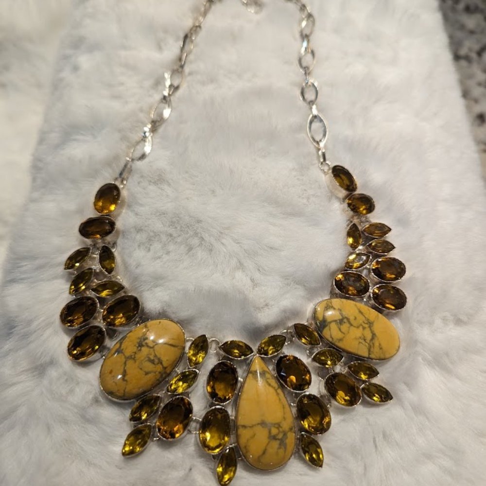 Jeweled Vintage necklace semi precious stones With Yellow Jasper